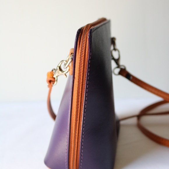 VERA PELLE Small Purple Handmade Leather Crossbody Purse Bag Made In Italy - Picture 4 of 8